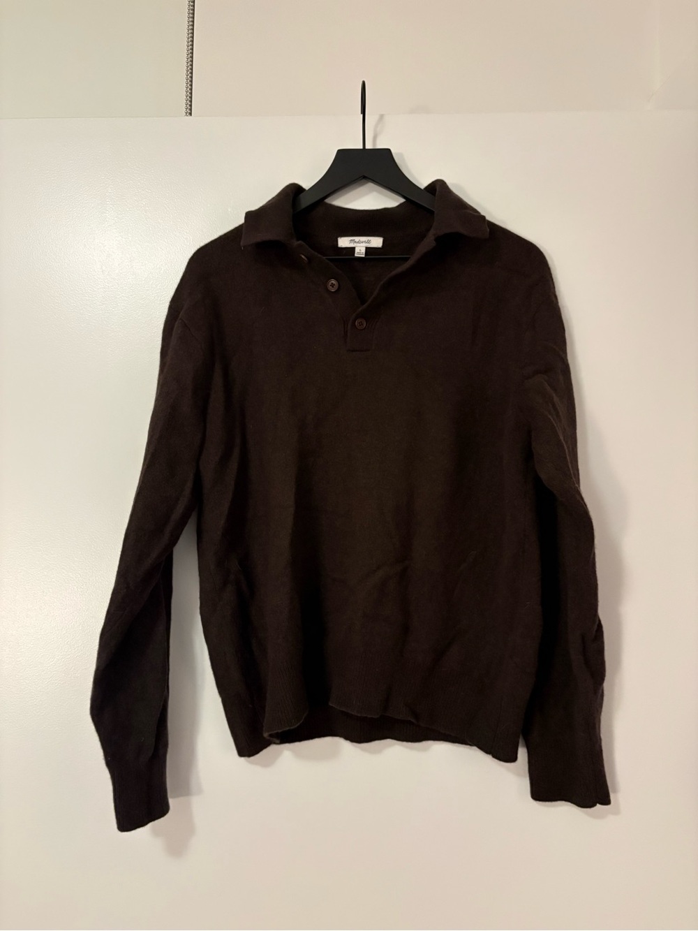 Madewell Sweater Polo in Heritage Merino Wool Dark Brown